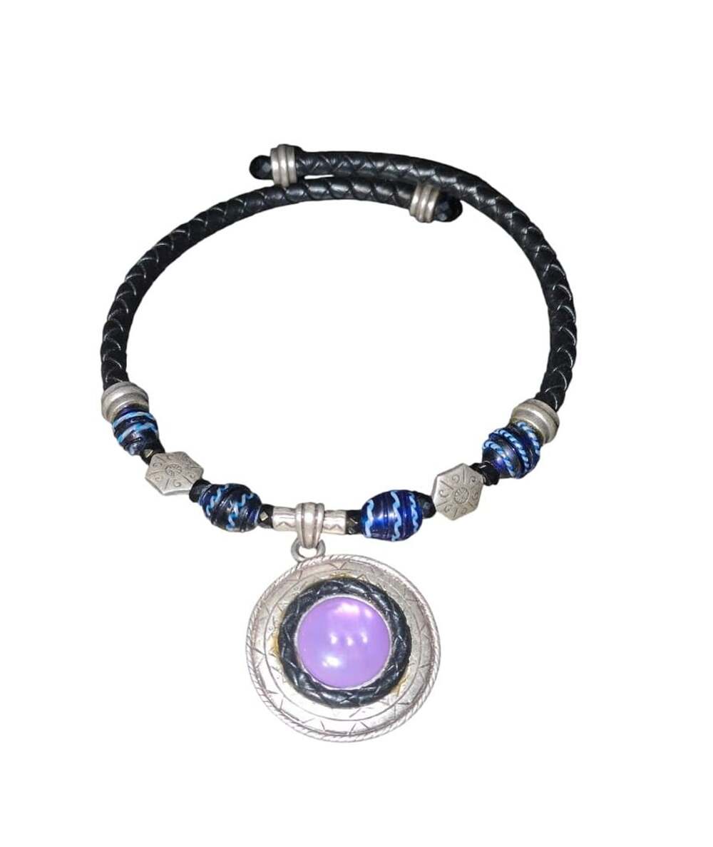 Chico's Art Deco Style Purple Striped Enamel Pendant Necklace